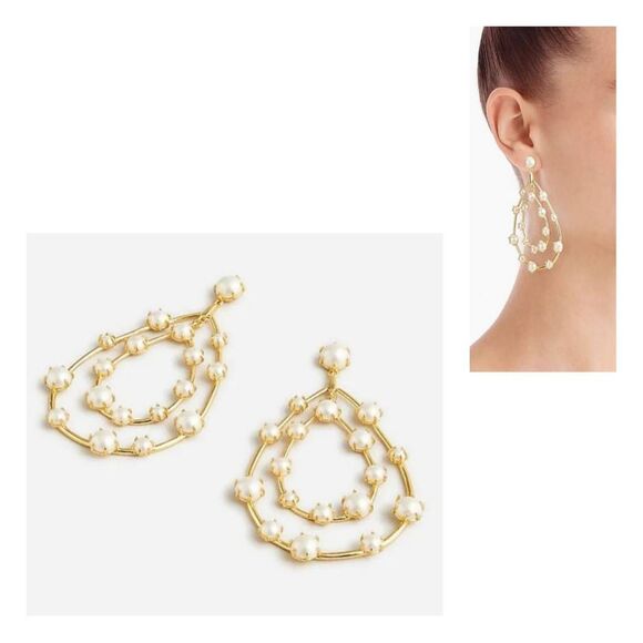 🎀 J. CREW Oversized Pearl Teardrop Dangle Earrings - Picture 1 of 4